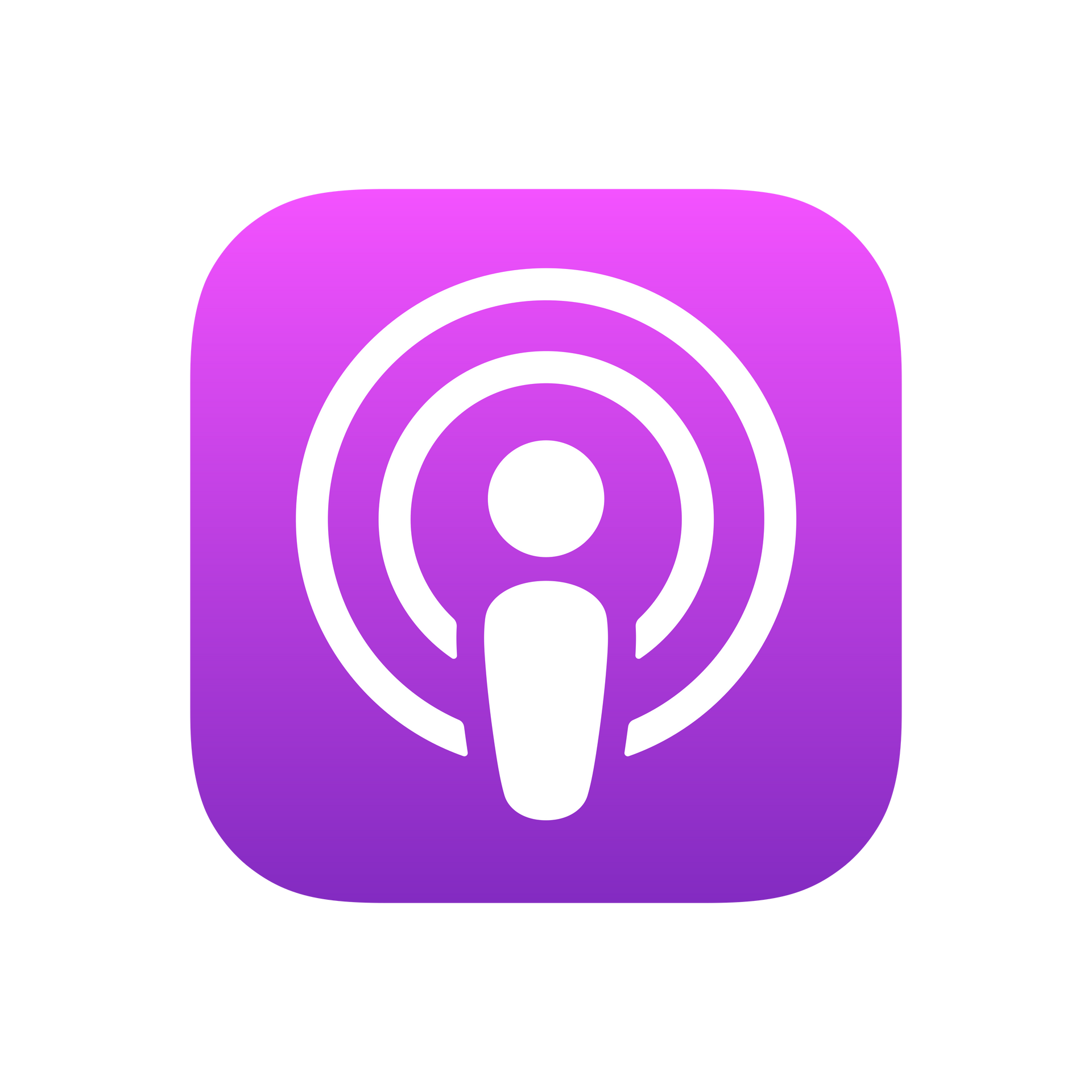 Purple podcast app icon with a white broadcast microphone symbol