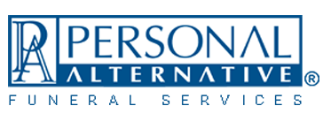 Personal Alternative Funeral Services logo in blue text with stylized initials