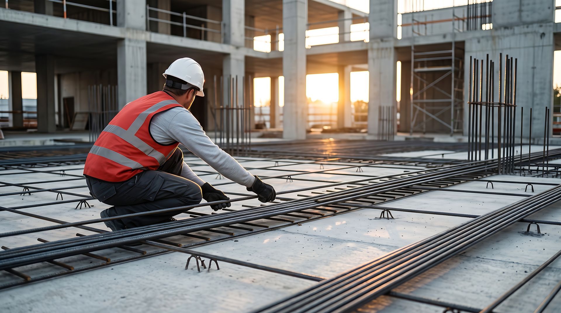 wooden pool deck Concrete Foundations crew setting forms and rebar before a concrete pour