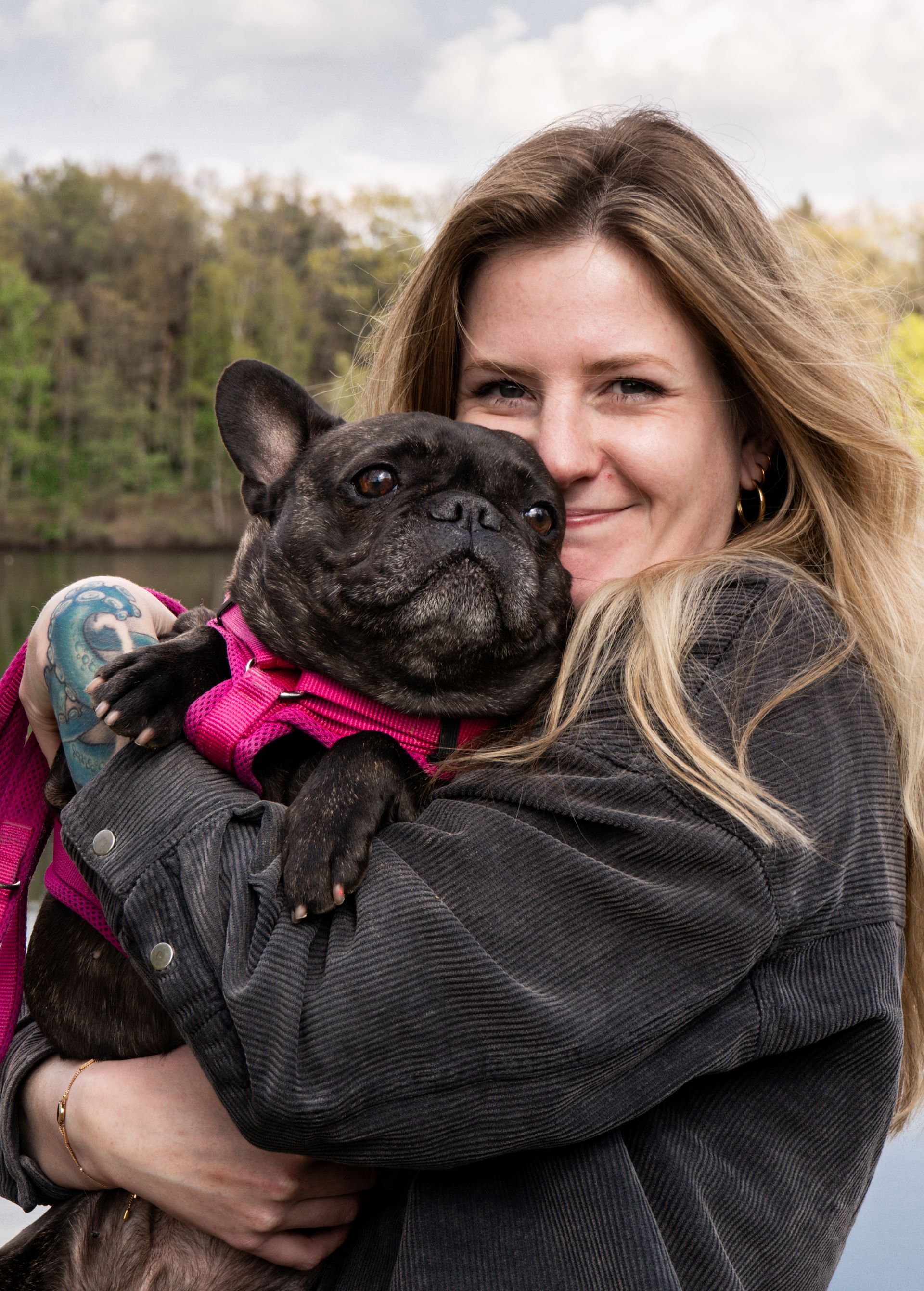 Luna and me cuddling while on a walk 