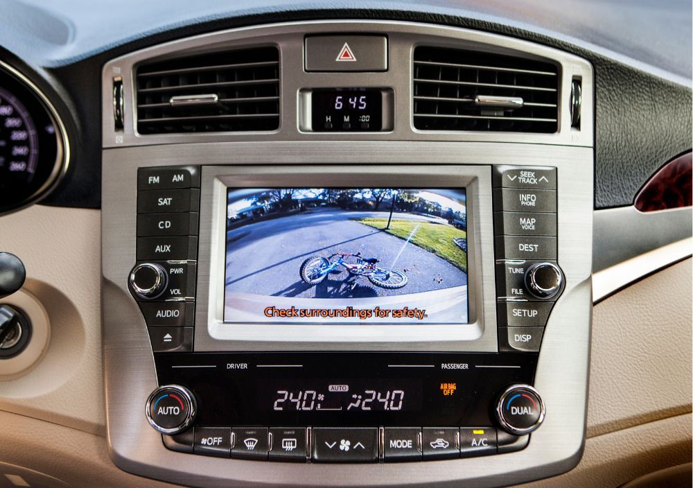 Rear camera view shown on a car’s dashboard screen