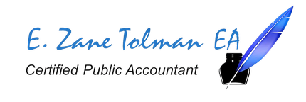 E. Zane Tolman EA logo with blue pen and “Certified Public Accountant” text