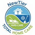 NewTier Total Home Care logo with blue house and yard care icons in green and blue circle