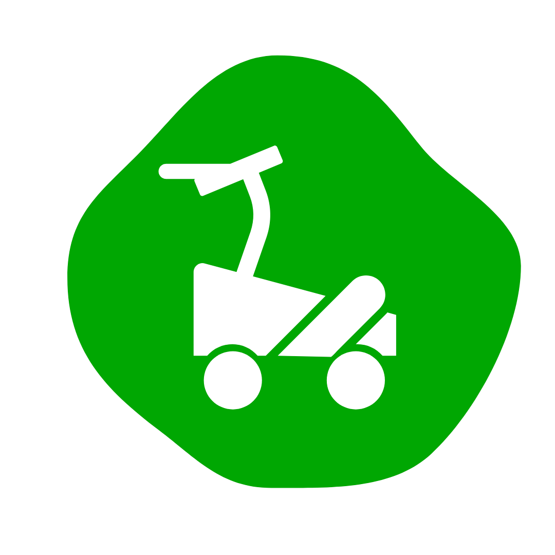 A blue icon of a shopping cart with wheels on a white background.