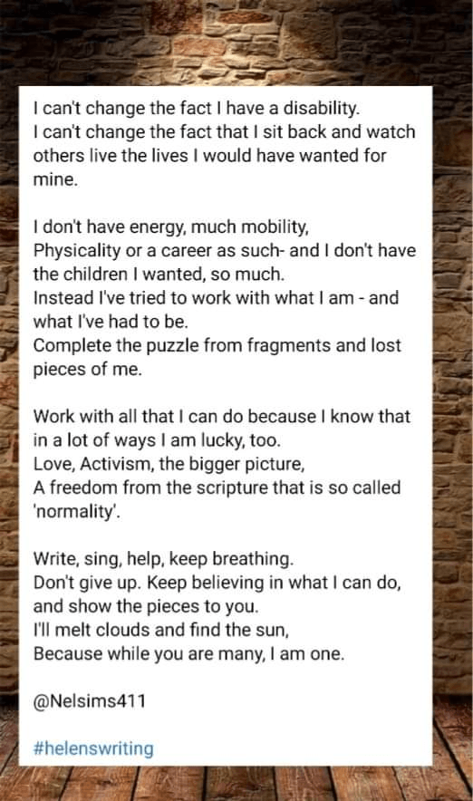 Image of Helen's Poem - One 2021 - As Featured in This Podcast