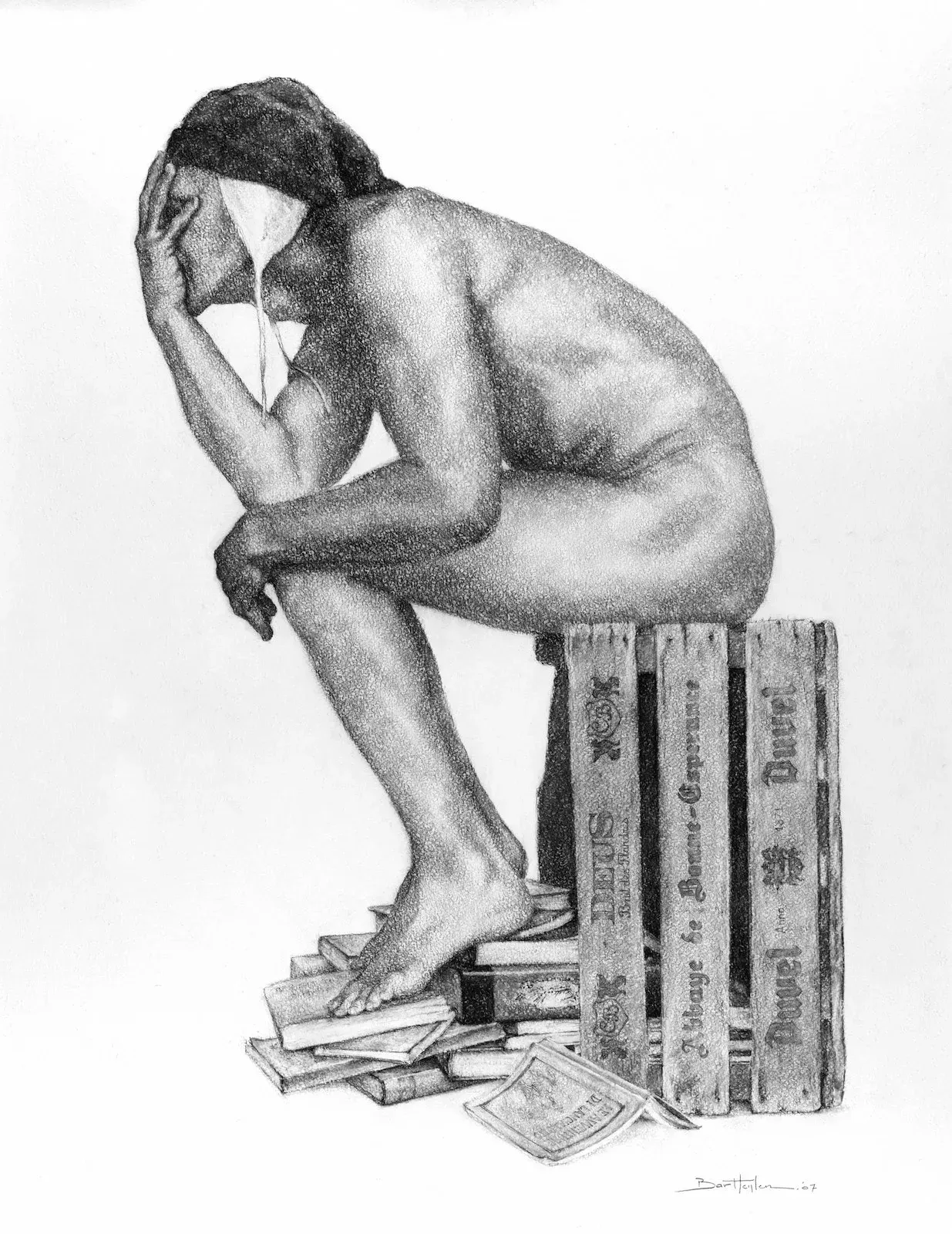 Bart Heijlen - Il pensatore-The thinker - Charcoal drawing.