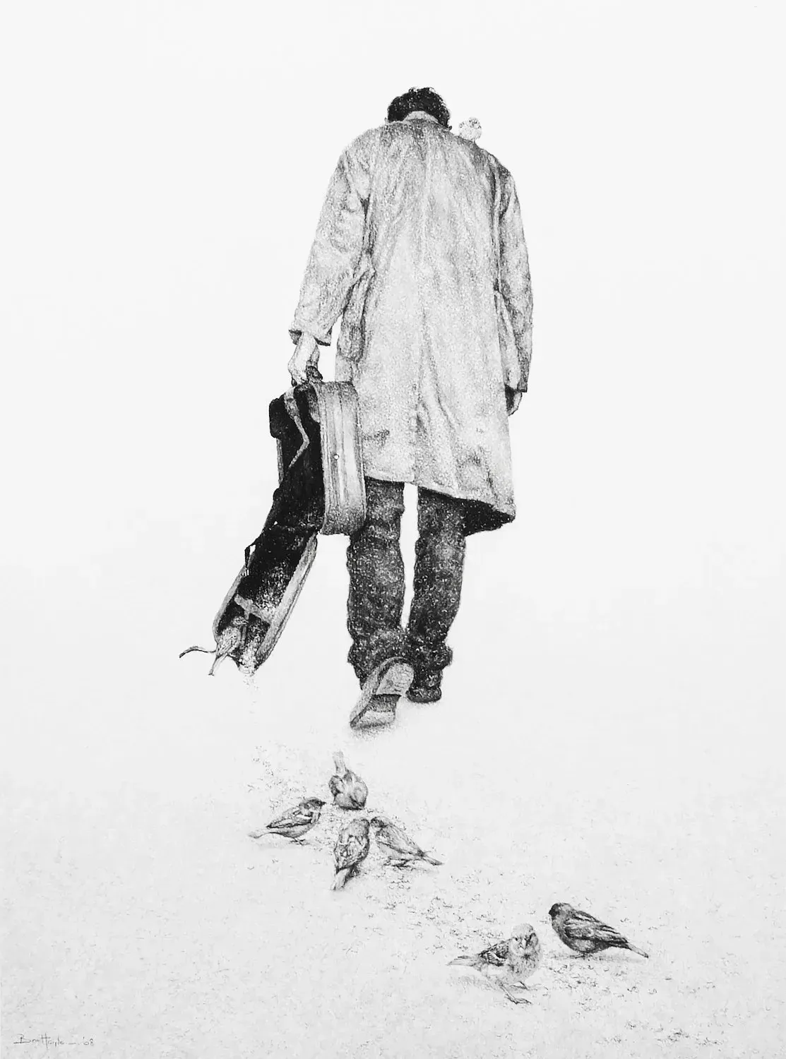Bart Heijlen - Tom Thumb and the birds of oblivion - charcoal drawing.