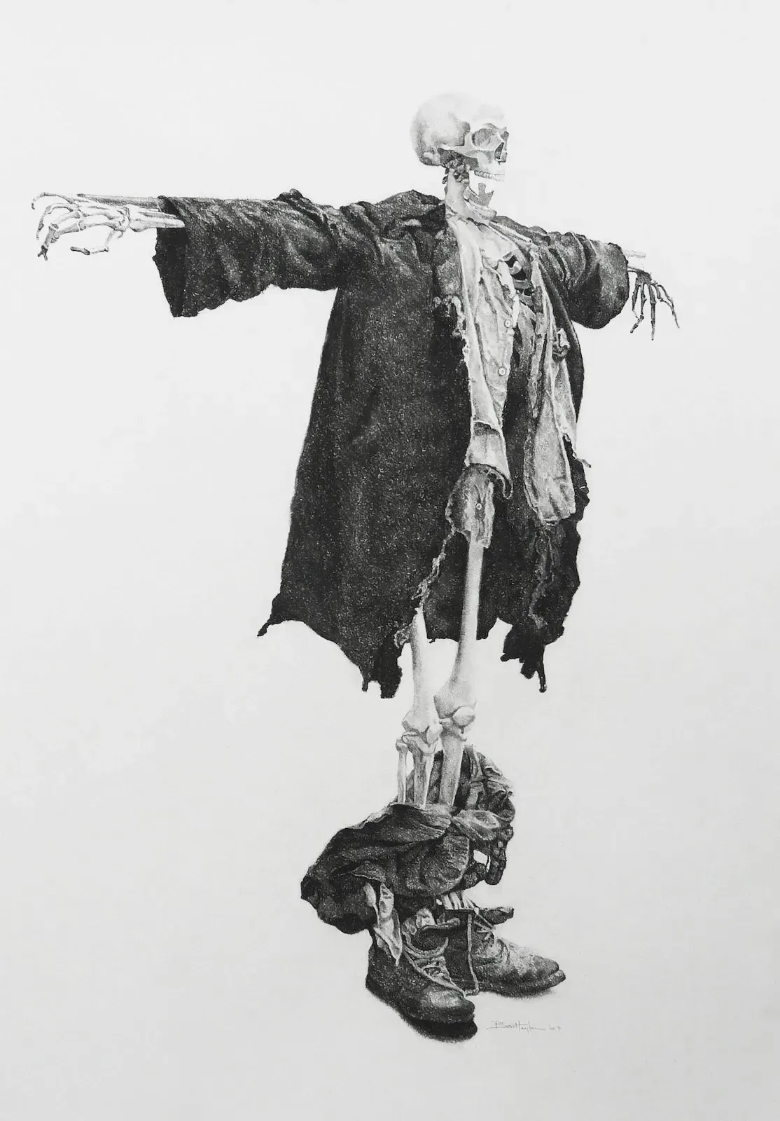 Bart Heijlen - Learning to fly - Charcoal drawing.