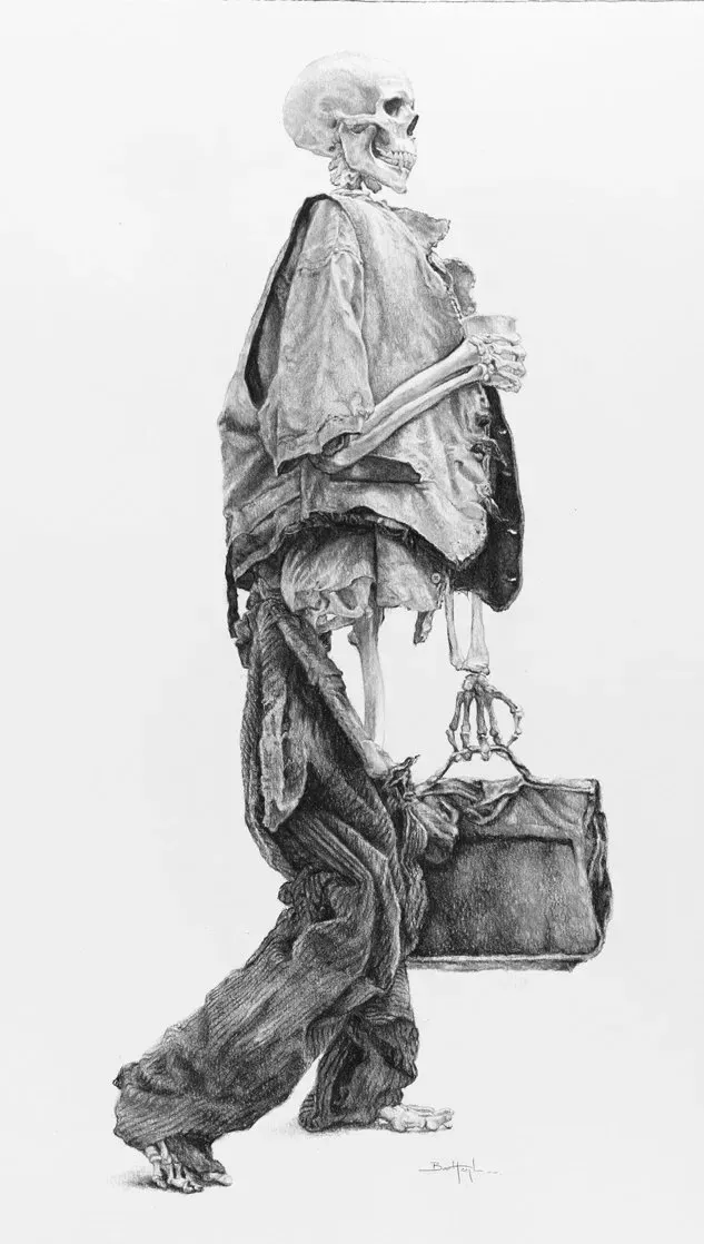 Bart Heijlen - All work and no play makes Jack a dull chap-Charcoal drawing.