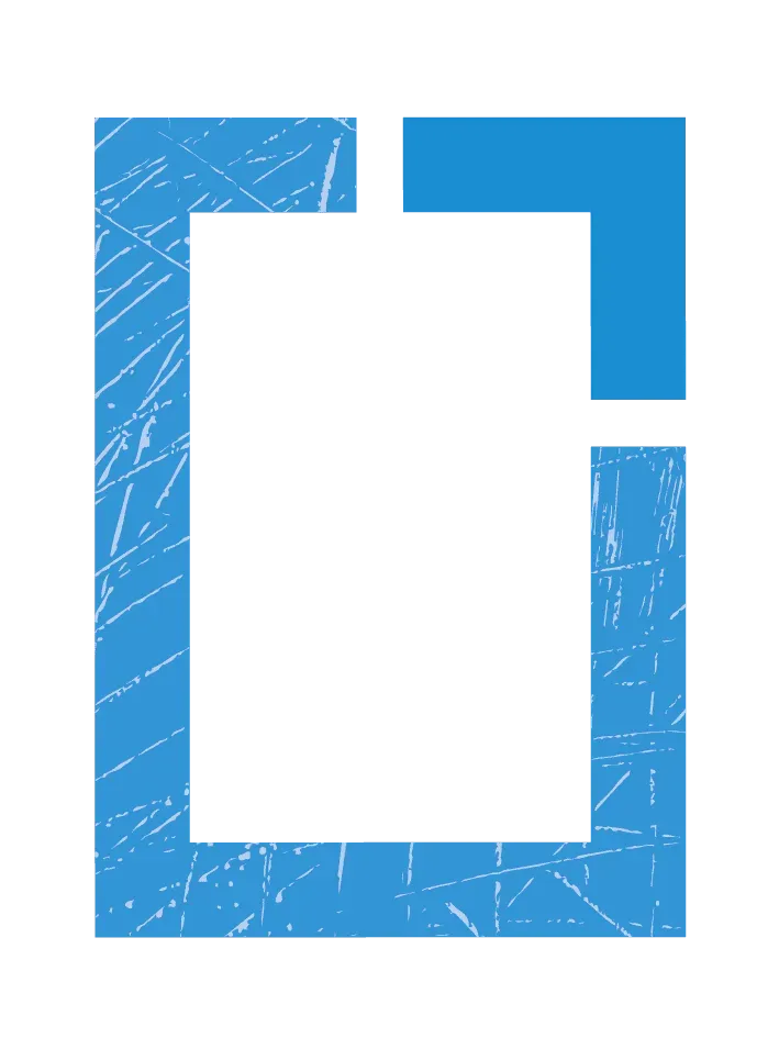Ein blau-weißes Quadrat auf weißem Hintergrund.