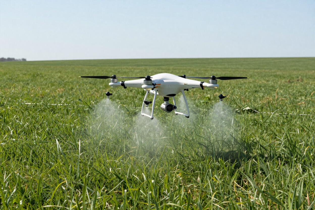 Drone spraying pasture for weed control