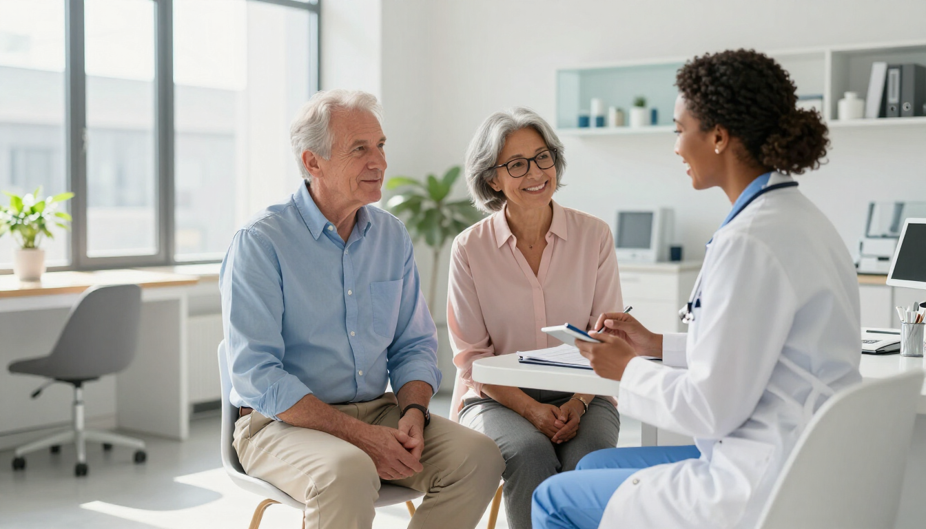 Senior couple consulting with doctor