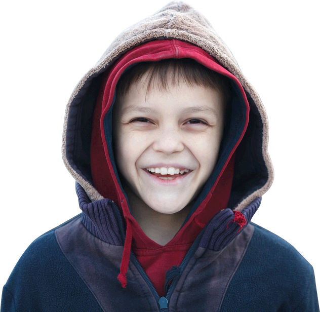 happy homeless boy