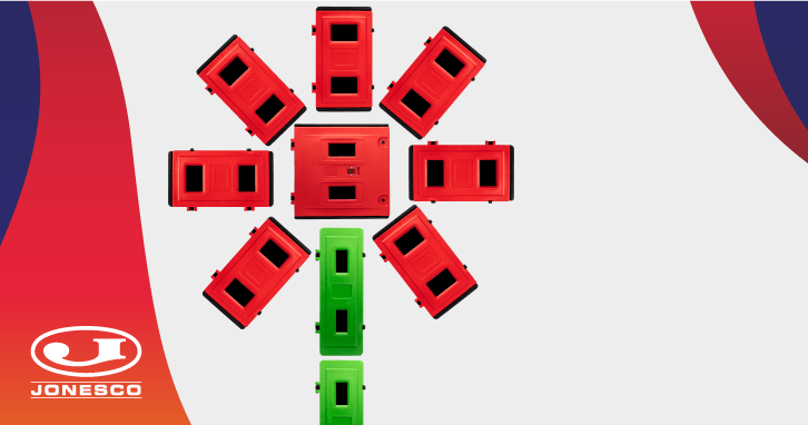Een schikking van rode en groene auto-pictogrammen rond een centraal rood vierkant pictogram. Het 