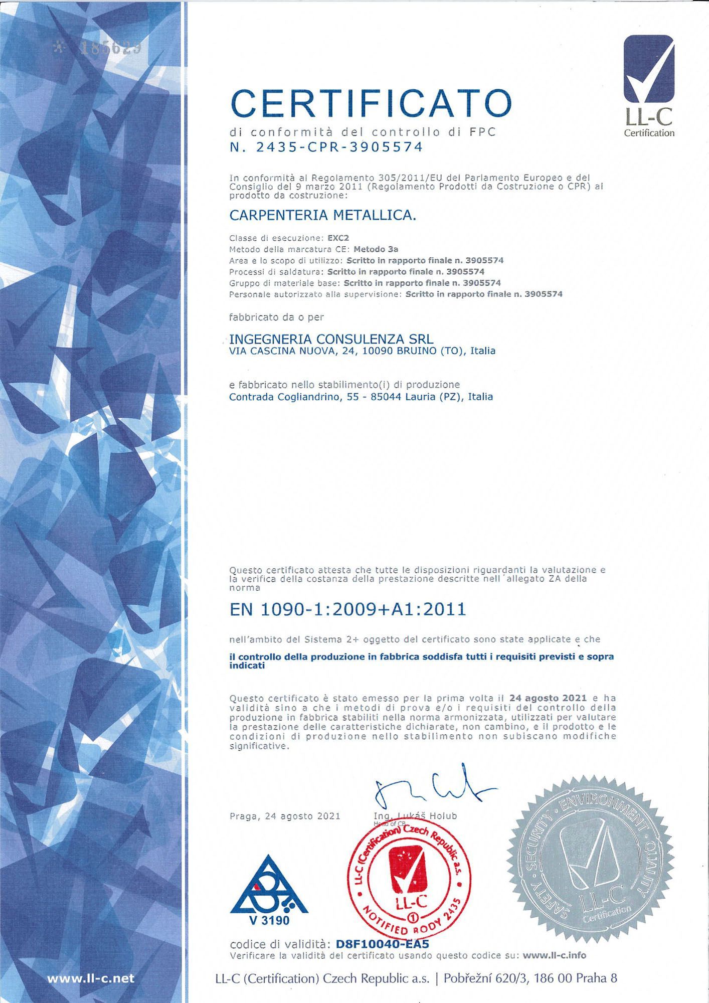 Certificazione di INCO srl a Torino.