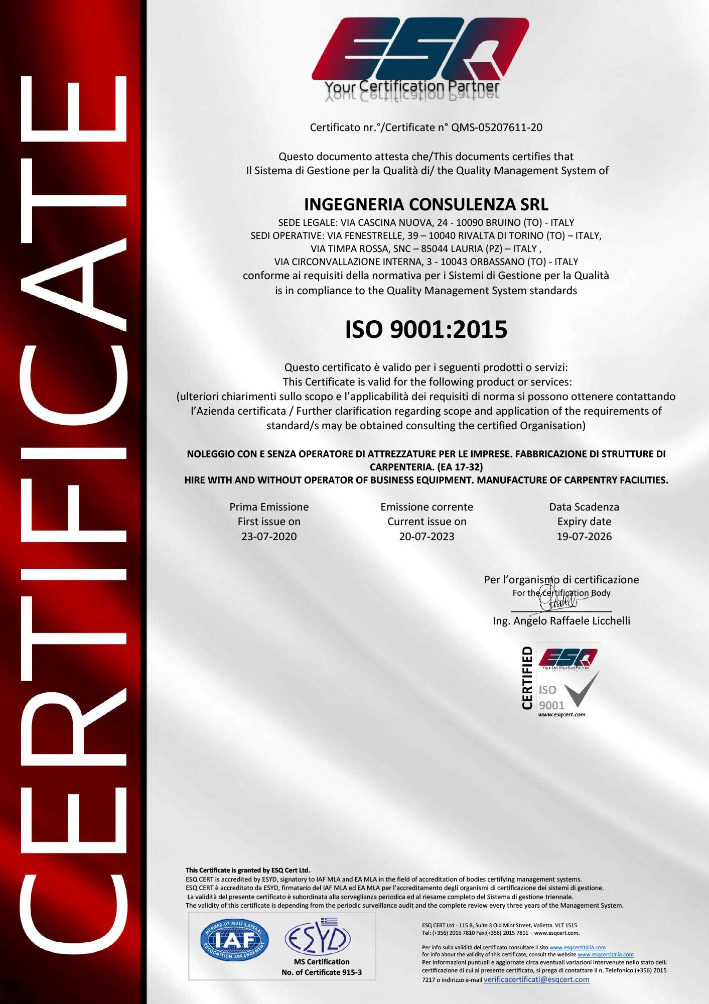 Certificazione di INCO srl a Torino.