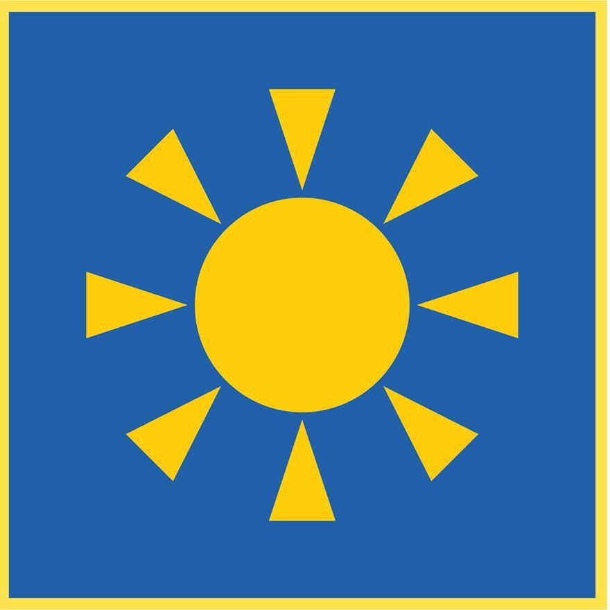 Logo di Inco: sole giallo con raggi triangolari su un quadrato blu con bordo giallo.