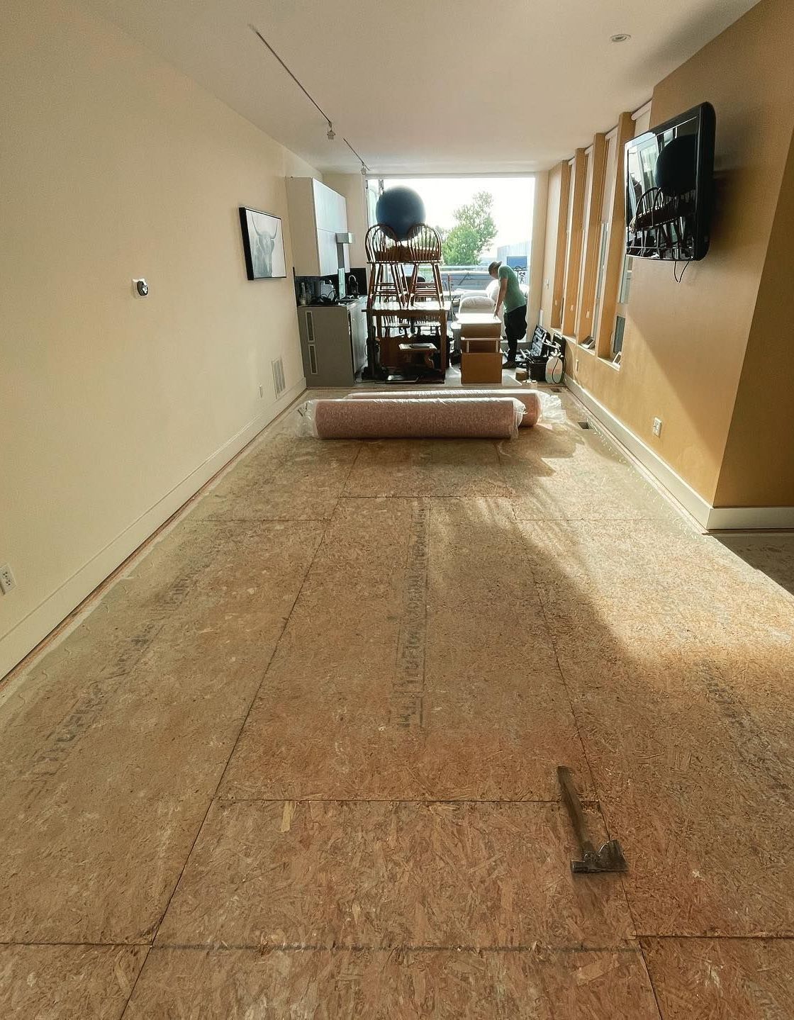 floor level view of laminate flooring installation