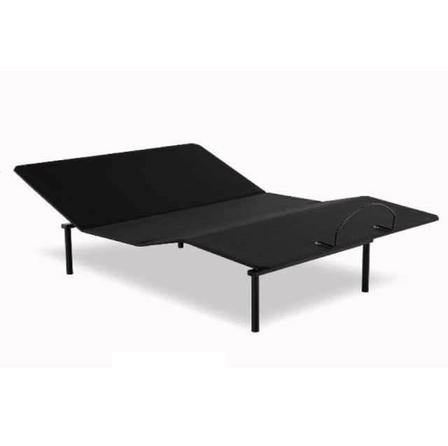 Un marco de cama ajustable negro sobre un fondo blanco.