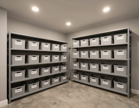 Organized dry basement storage room