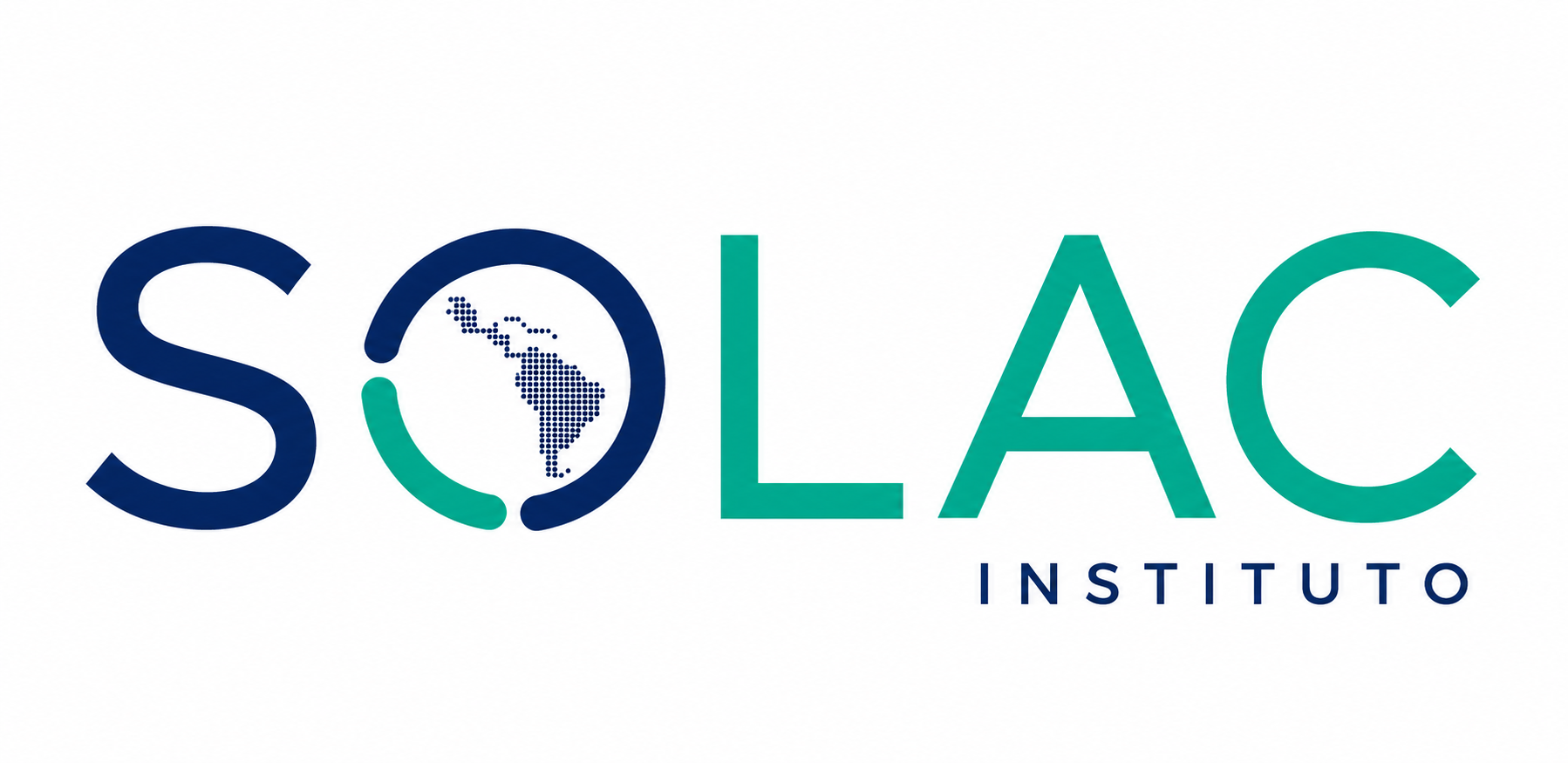 Logotipo del Instituto SOLAC en azul marino y verde azulado con un globo terráqueo dentro de la “O”.