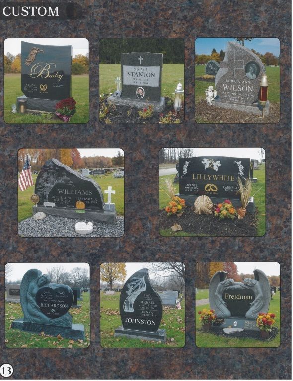 a collage of gravestones with the word custom at the top