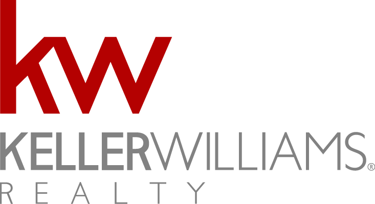 The logo for national realty centers is red , white and blue.