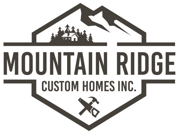 Mountain Ridge Custom Homes Inc. logo with mountain and cabin silhouette in gray and white