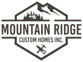Mountain Ridge Custom Homes Inc. logo with mountain and cabin silhouette in gray and white
