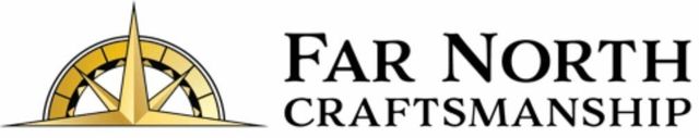 Far North Craftsmanship logo with a gold compass wheel and black text on a white background