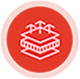 Red circular icon with layered object and arrows.