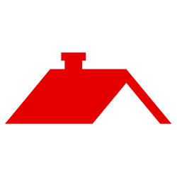 Red silhouette of a house roof with a chimney.
