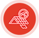 Red circle with a roof and steering wheel icon, possibly car roof repair.