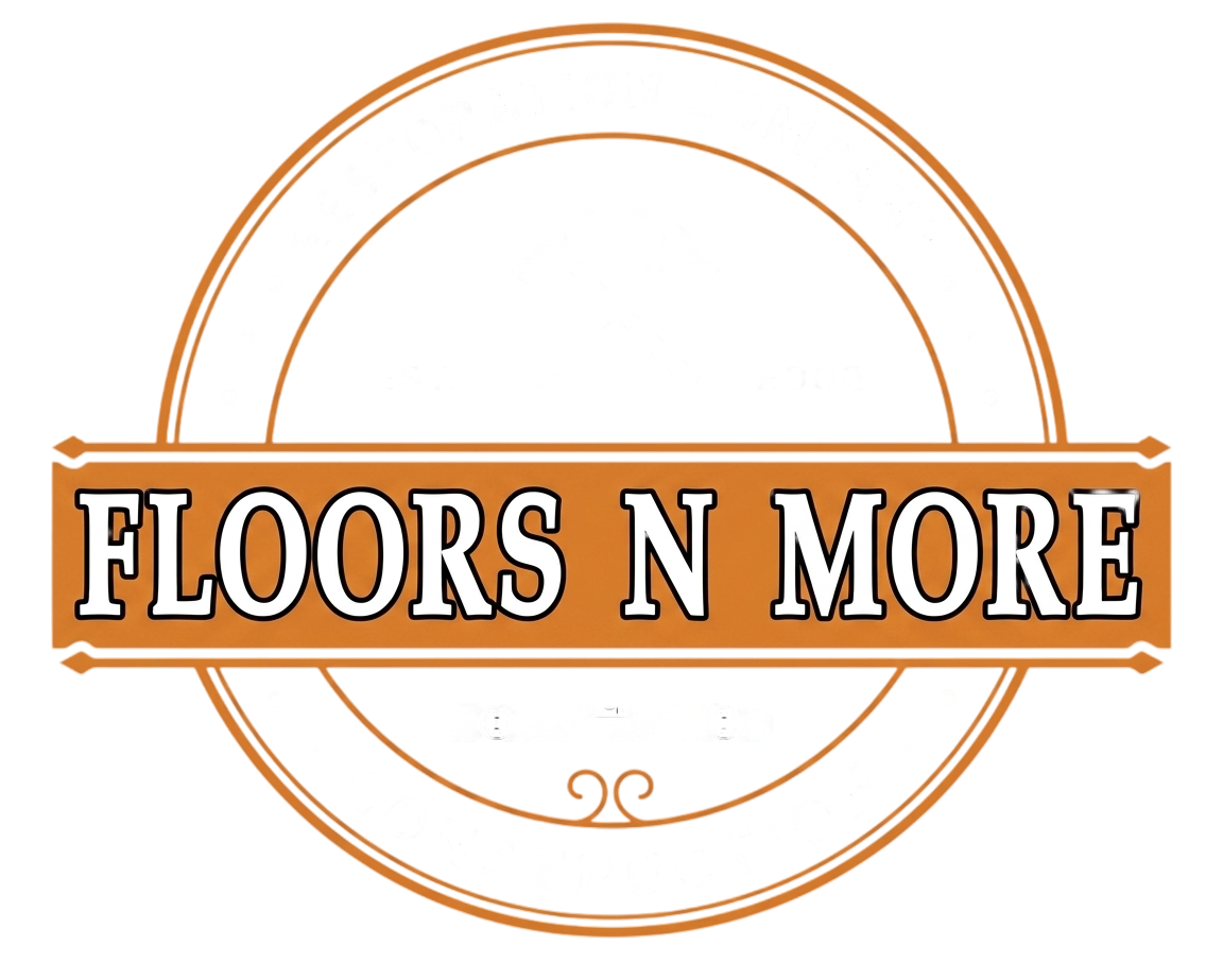 Floors N More logo in orange and white with a circular decorative border