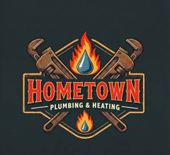 Hometown Plumbing & Heating logo with crossed wrenches and flames on a dark background