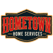Hometown Plumbing & Heating logo with crossed wrenches and flames on a dark background