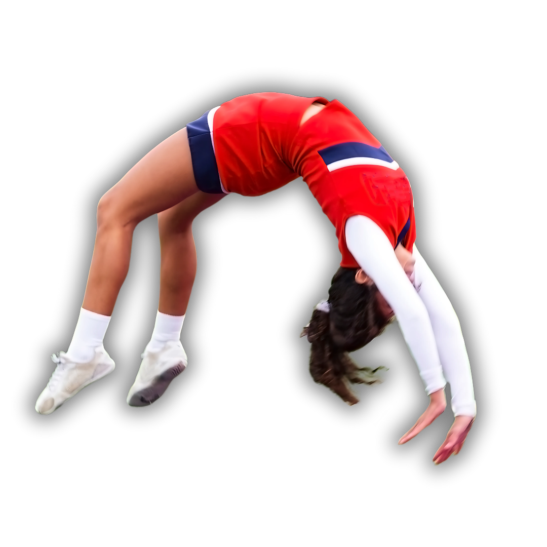 A young girl is doing a handstand on a balance beam in a gym.