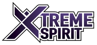 The logo for extreme spirit is purple and white with a purple x in the middle.