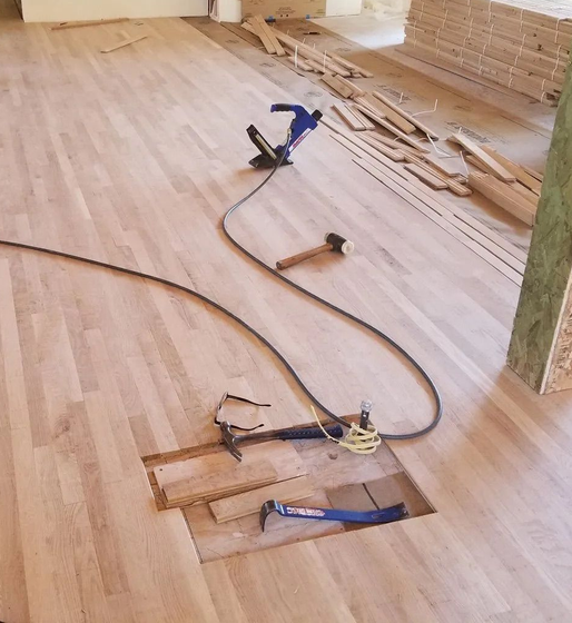 New hardwood flooring installation in progress by Tuller’s Hardwood Floors serving Olympia and nearby communities