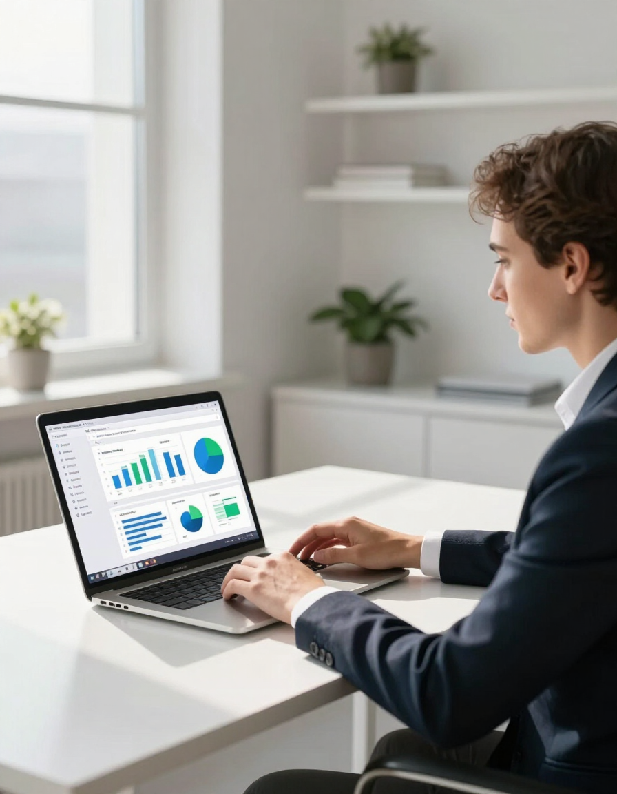 Person reviewing website analytics and content strategy at a modern desk
