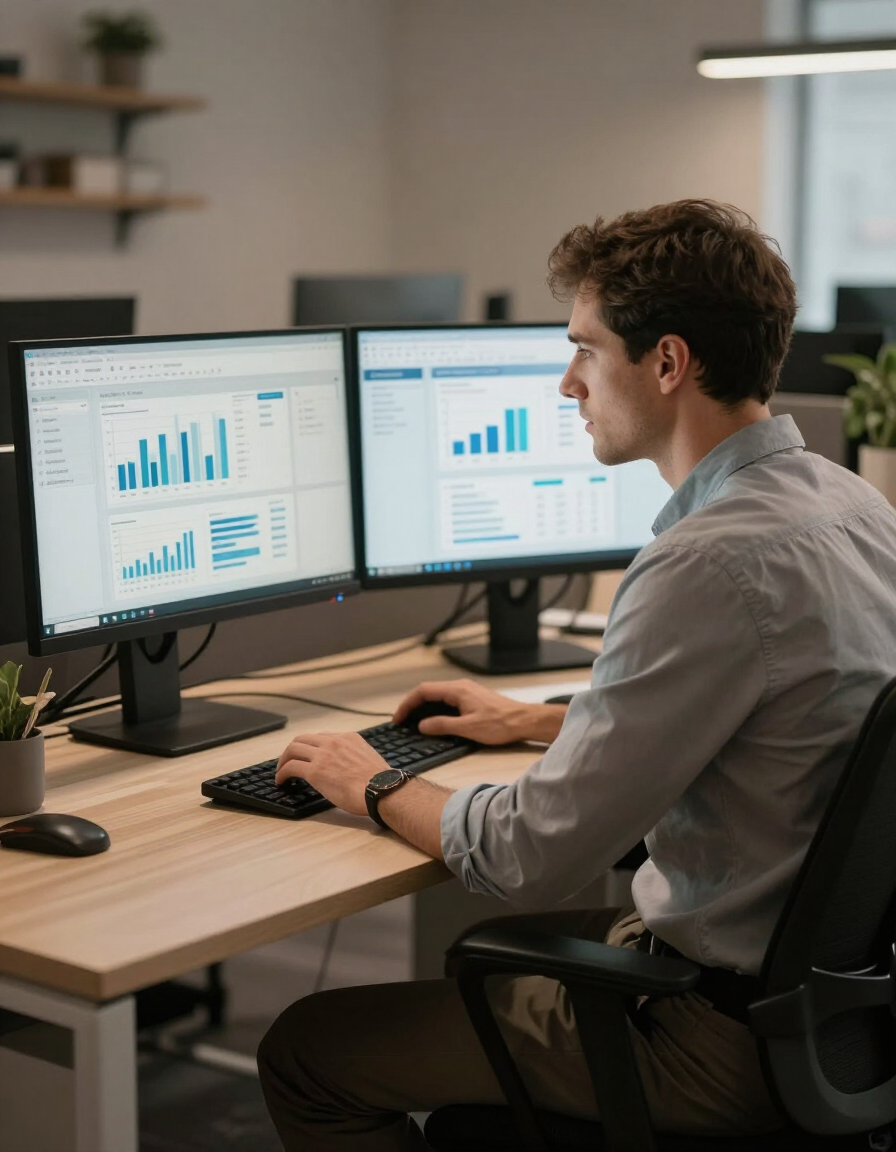 Professional reviewing backlink analytics dashboard