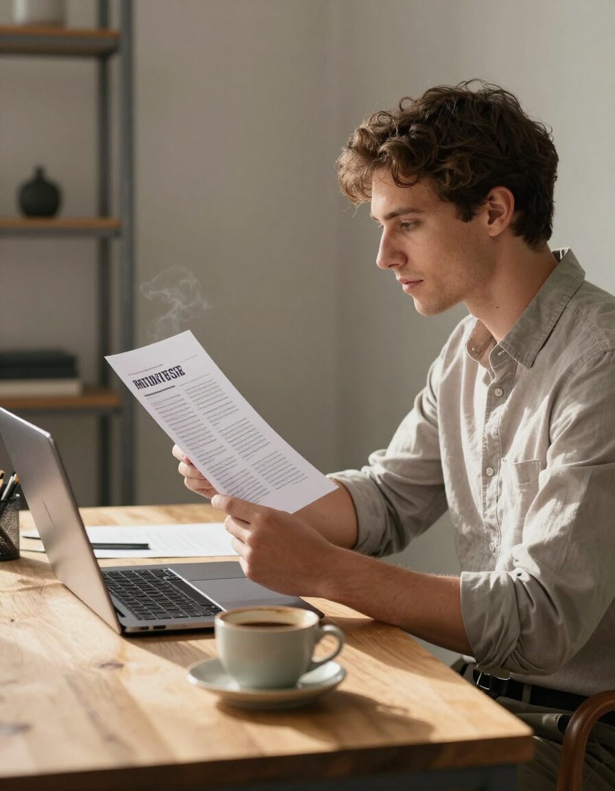 Content strategist reviewing press release draft