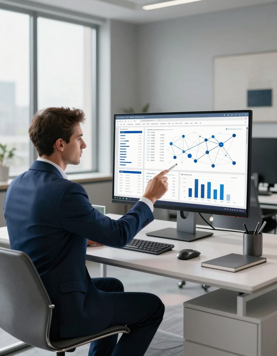 Professional reviewing analytics dashboard