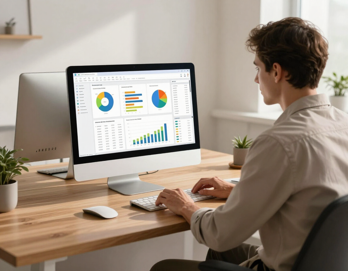 Professional reviewing anchor text data dashboard