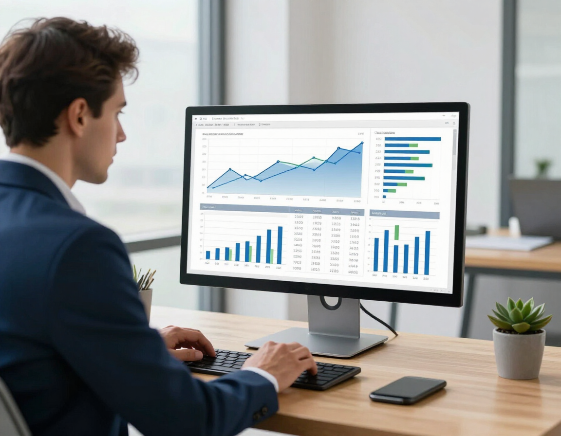 Professional analyst reviewing backlink data report on monitor
