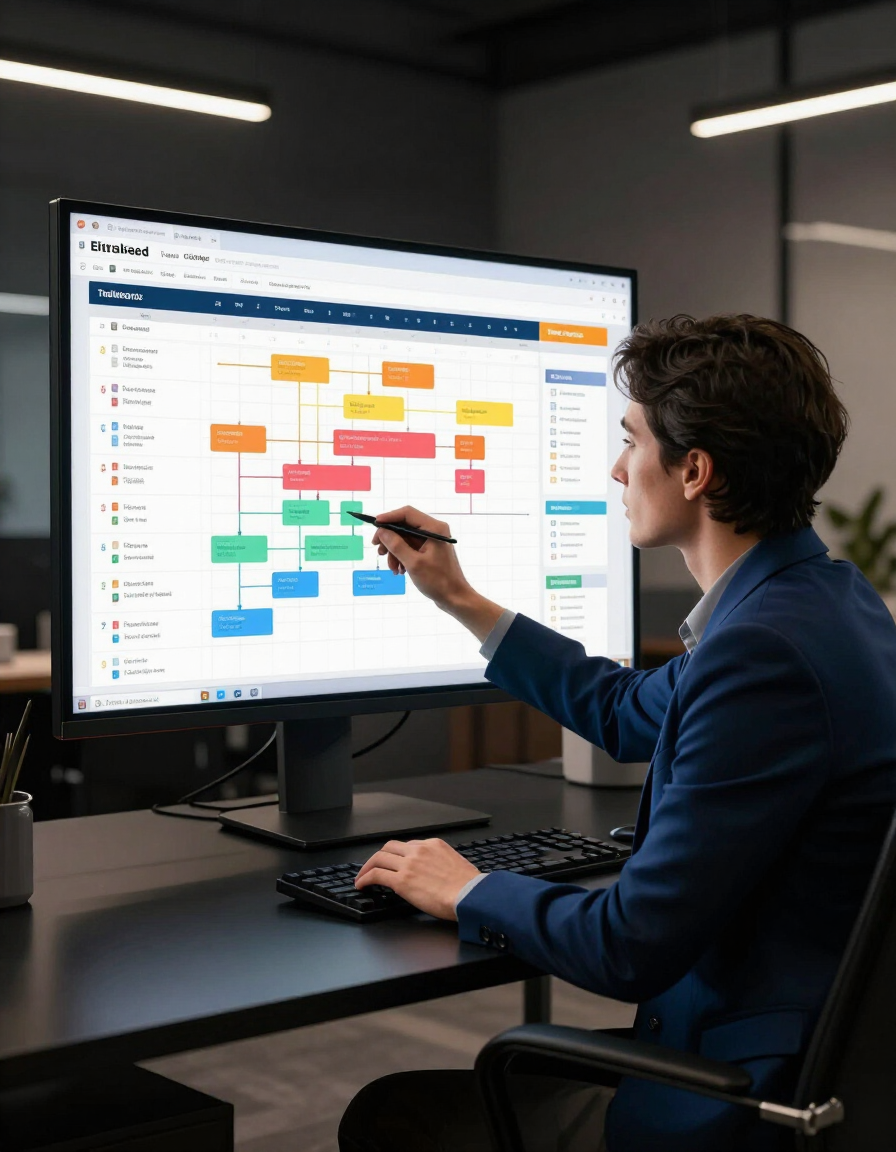 Content strategist reviewing editorial calendar and topic cluster map