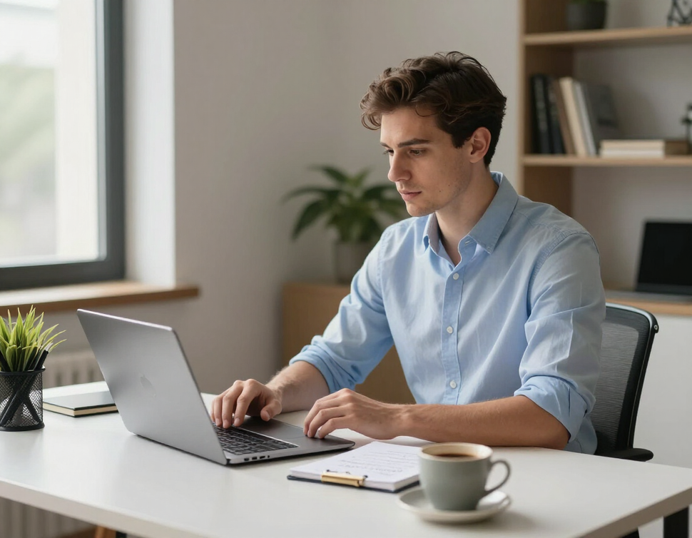 Professional content writer at desk