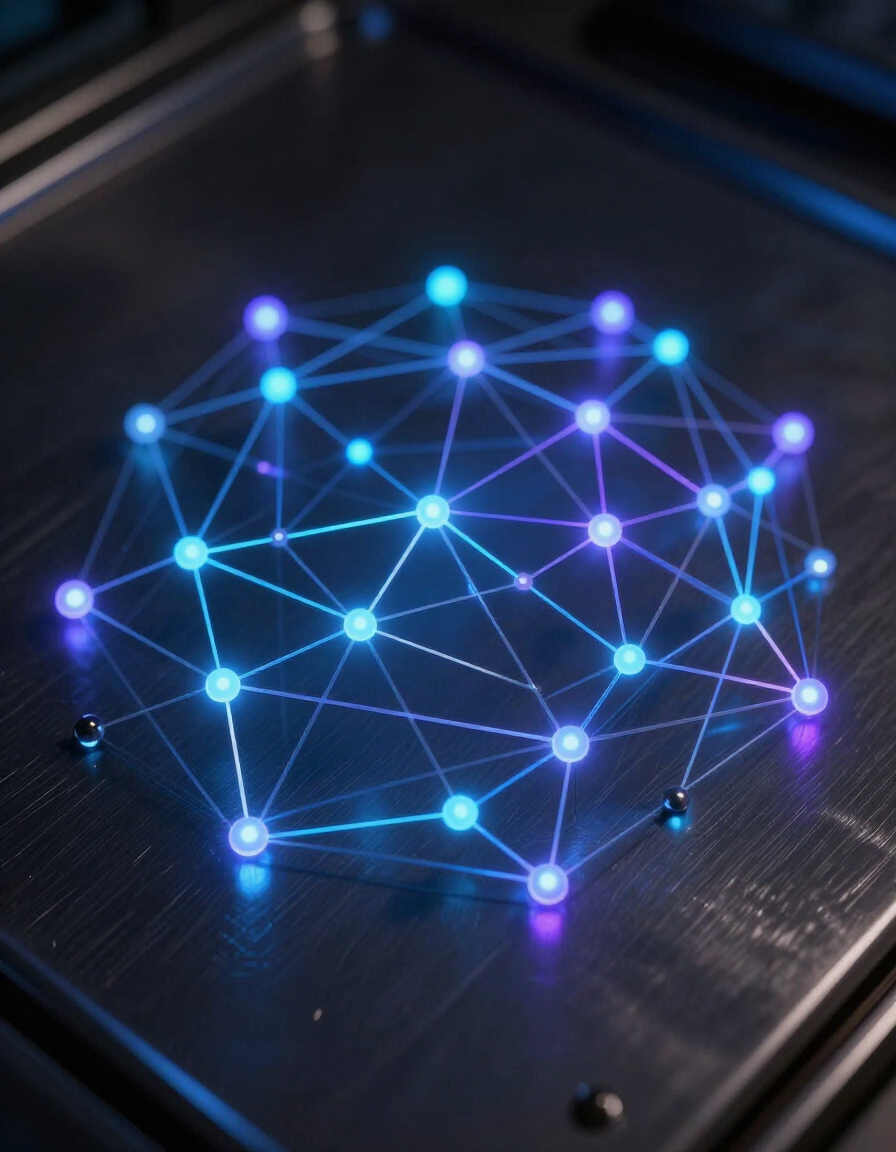 Glowing network of interconnected nodes representing backlink crawl activity and link discovery