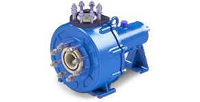 A purple and white pump with a motor attached to it on a white background.