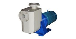 A white pump with a blue motor attached to it on a white background.